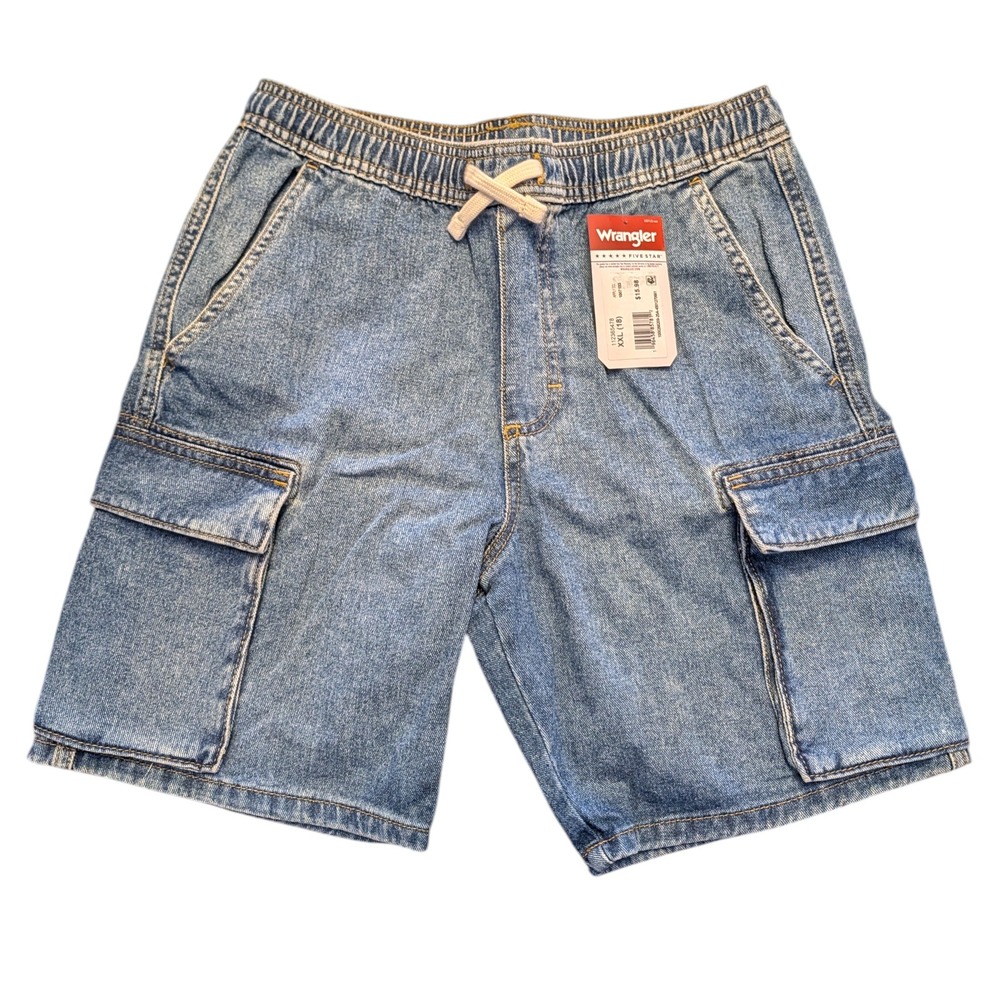 Wrangler Five Star Denim Cargo Shorts Boys‎ Size XXL 18 Blue Relaxed Drawstring